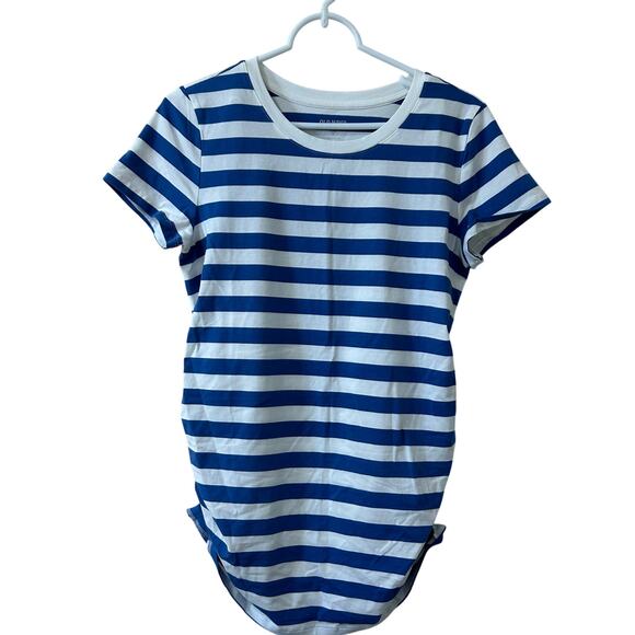Old Navy NWT Womens Sz Medium Maternity Blue & White Striped Crew Neck T Shirt - Picture 1 of 6